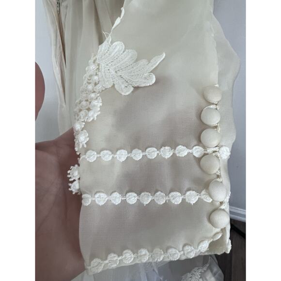VTG 1970s Wedding Dress Empire Waist Sz Small High Neck Boho Ivory Hippie - Picture 3 of 16
